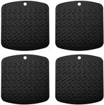 we3 Silicone Trivets Multi-Purpose Silicone Pot Holders, Spoon Rest Table Mat Insulated Flexible Durable Sqaure 18 * 17cm (Pack of 4 Black)