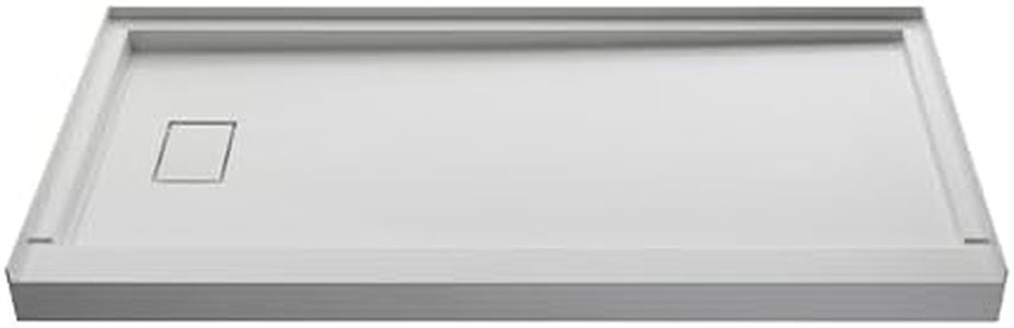FEKEWIO 60"L X 32"W X 4"H Square Shower Base in White Left Drain Low Threshold Non-Slip SMC Material Shower Pan