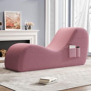 Yoga Chairs for Adults, Ergonomic Chaise Lounge Chair Indoor with Side Pocket, Lumbar Pillow, Ottoman, Yoga Chair Perfect for Stretching, Relaxation, Exercise, Used in Bedroom, Living Room (Pink)