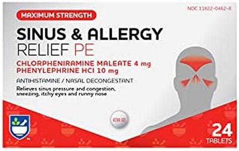 Rite Aid Sinus & Allergy Relief PE Tablets, Maximum Strength- 24 Count | Antihistamine and Nasal Decongestant | 4 Hour Allergy Medication | Allergy and Congestion Relief