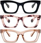 REAVEE 3 Pack Oprah Style Reading Glasses for Women,Blue Light Blocking Cute Oversized Square Computer Readers with Spring Hinge 1.75