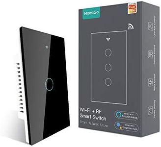 MoesGo 2nd Generation WiFi RF433 Smart Touch Wall Single Fire Smart Switch,No Neutral Wire Needed Compatible with Smart Life/Tuya App, Works with Alexa and Google Home Single Pole 110V Black 1 Gang