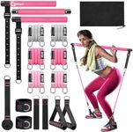 Pilates Bar Kit with Resistance Bands, Adjustable 3-Section Pilates Bar with Stackable Bands Workout Equipment for Legs,Hip,Waist and Arm Full Body Workouts Pilates (Pink(Adjustable,20/30/50lbs)