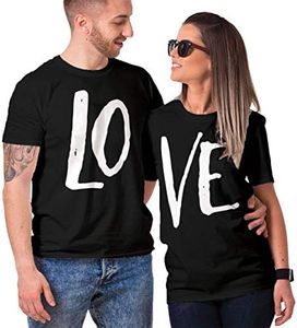 Haase Unlimited Matching Couple LO VE T-Shirt (Black/Black, Mens Medium/Ladies Small)