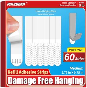 PHIXBEAR Damage Free Hanging Refill Adhesive Strips | 60 Medium White | Wall Poster Picture Heavy Duty | Stretch Remove Cleanly