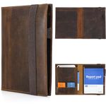 CataPurus Top Grain Leather 8.3" Padfolio for Men & Women, Handmade Vintage Design, Multi-Functional Business Portfolio Organizer, Compatible with Cards/iPad Mini/Pen/A5 Size Document, Coffee 8.3 Inch