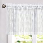 TOPICK White Kitchen Curtain Valance with Lace 55 Wide 16 Drop Transparent Cafe Curtain Bistro Semi-transparent Short Curtain Light Transmitting Small Curtains Living Room for Small Windows 1 Panel