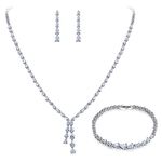 EleQueen Women's Silver-tone Cubic Zirconia Teardrop Bridal V-Necklace Set Tennis Bracelet Dangle Earrings Clear