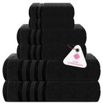 CASA COPENHAGEN Zero Twist, 6 Pieces Set 100% Cotton 0" Twist Towel Set- Black, 600 GSM, 2 Bath, 2 Hand, 2 Washcloths Made from Egyptian Cotton, Ultra Soft Luxury Towels for Bathroom.