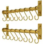 Dseap Kitchen Utensil Holder Hanger, Pot and Pan Rack wall mounted, Kitchen Rail with 8 Hooks for Hanging Cooking Utensils, Mugs, Spoons, Wall Mounted, Gold, Pack of 2