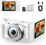 4K Digital Camera for Photography, 72MP Autofocus Vlogging YouTube Camera with 18X Zoom, 2.8" 270°Flip Screen Compact Digital Cameras for Teens Beginners, 2 Batteries & 64GB Card
