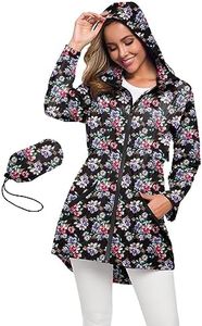 Avoogue Raincoats For Women With Hood Womens Jackets Lightweight Trendy Windbreaker Women Black Flower M