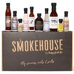 Smokehouse by Thoughtfully, Ultimate BBQ Sampler Set, Vegan and Vegetarian, Includes a Variety of Flavorful USA Made BBQ Sauces, Rubs, and Salts for Smoking and Grilling in Sample Size Glass Bottles