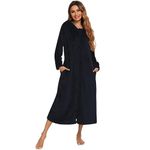 NSICBMNO Black Zip Dressing Gowns For Women Uk Terry Towelling Bathrobe Oversized Blanket Hoodie Long Dressing Gowns Fluffy Bath Robes Hooded Dressing Gown Fleece Housecoats With Pockets Loungewear