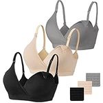 Vinfact Nursing Bra 3 Pack-L,Black/Nude/Grey