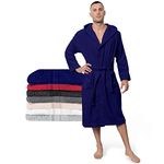 Bathrobe Men & Women 100% Cotton OEKO-TEX® Certified - XXXL Dark Blue - Premium Dressing Gown Mens Absorbent Towelling with Hood, 2 Pockets, Belt