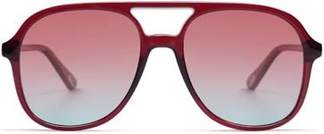 SOJOS Retro Square Polarized Aviator Sunglasses Womens Mens 70s Vintage Double Bridge Sun Glasses SJ2174 with Burgundy Frame/Red Gradient Blue Lens