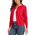 CUNYI Women’s Cardigan Sweater Long Sleeve Classic Crew Neck Ladies Coat with Buttons Casual Elegant Outerwear, Red M