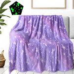 Ji and Ja® Blankets for Kids ? Glow in The Dark Blanket Printed Blankets for Kids, Light Weight Soft Cozy All Season Blankets for Baby Boys & Girls Pack of 1 Purple Unicorn Star-Small Size