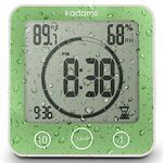 KADAMS Digital Bathroom Shower Kitchen Clock Timer, Waterproof for Water Splashes, Visual Countdown Timer, Time Management Tool, Indoor Temperature Humidity, Suction Cup, Hole Stand - Green