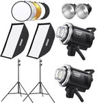 Godox MS300V Studio Flash Kit (2X 300W) with 2 Softboxes, 2 Light Stands, 2 Reflectors, LED Modeling Lamps, 2.4G Wireless X System, Bowens Mount – Ideal for Studio, Portrait & Fashion Photography