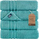 Hammam Linen Ultra Soft Turkish Bath Towels - (27 x 54 inches) - 4 Pieces Towel Set - 100% Cotton Towels (Green Water)