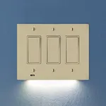 Single - SnapPower SwitchLight [for Triple-Gang Light Switches] - Light Switch Wall Plate with Built-in LED Night Lights - Bright/Dim/Off Options - Auto On/Off Sensor - (Rocker, Ivory)