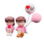 Nanavala's Love Couple Decorative Showpiece for Desk Decoration,for Car Dashboard,Car Interior Decoration Accessories,Fridge,Home Decoration. (with Balloon - Pink Shirt Boy)