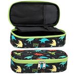 Bagseri Pencil Case for Boys - Large Capacity Kids Pencil Case Pen Pouch with Double Zip Closure Cute Pencil Case Stationery Desk Organizer for Kids School Office Supplies (Black Dinosaur)