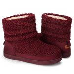 HomeTop Women's Bootie Slippers Fuzzy Warm Memory Foam Indoor House Shoes with Non-slip Rubber Soles (9-10, Wine Red)