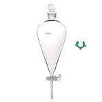 KENZIUM – Pack 1 x Glass Separatory Funnel | 1000ml | with Taper and Clamp for Joints 24/29 | Heavy Wall | Pear Shape | Without Graduation | 3.3 Borosilicate Glass | Ideal for Laboratory and Education