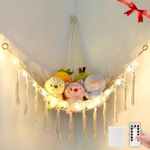 Stuffed Animal Hammock with 13LEDs Star Lights, 47in Toy Storage Macrame Hammock, Hanging Toy Net for Kids Bedroom Doll Room Corner Organizer, Battery Powered Toy Hammock with Remote(Star, L)