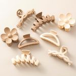 8PCS Hair Clips for Women, Flower Claw Clips for Thick Hair, Non-Slip Hair Accessories with Multi-Styles, Neutral Colors Hair Claw Clips and Variety Pack, Ideal Gift for Girls
