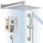 JOMEOO 12 Inch Brushed Nickel Shower System, Wall Mounted High Pressure Shower Head with Rainfull Handheld Sprayer, Bathroom Shower Faucet Set with Adjustable Slide Bar Rough in Valve Body and Trim