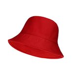 Bucket Hats Fisherman Style Plain Simple Bucket Hat for Women Men Girls or Boys | Brimmed Sun Hat for Football Hiking Fishing Festival Beach Holiday One Size Fits All (Red)