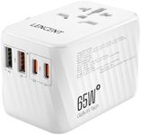 LENCENT Universal Travel Adapter, 65W International Power Adaptor for Phones,Laptops, GaN Worldwide Fast Charger with 2 PD3.0 Type C+2 QC USB A, Travel Adaptor for EU/USA/UK/AU/Japan, White