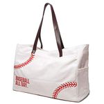 Gabigaba Woman Baseball Tote Handbag Large Oversize Casual Canvas Sports Mom Beach Travel Bag, Embroidery Seams, Large