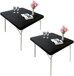 Monibana 2 Pack Cocktail Fitted Spandex Stretch Square Table Covers Caps Elastic Square Tablecloth Black Table Topper 34x34 Inch