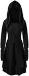 FEOYA Women Vintage Halloween Cloak Dress Long Sleeve Lace Up Robe Dresses Gothic Renaissance Medieval Costumes High Low Cosplay Hoodie Pullover Dress Outwear