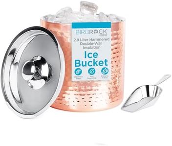 BIRDROCK HOME Ice Bucket with Scoop & Lid - 2.8 Liter Hammered 18/8 Stainless Steel Double Wall Insulated Container with Carrying Handle - Ideal for Parties, Cocktails, and Beverages - Copper