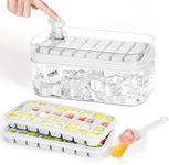 ZENOVISTA 2 Layer Ice Cube Tray with Lid & Bin, Square Ice Cubes Molds with Ice Scoop, One Tap Easy Release & Save Space, Bpa Free Ice Cube Storage Container 64 Ice Cubes (White)