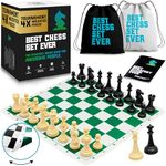 Best Chess Set Ever 4X Quadruple Weighted Tournament Chess Board Set (11.4 cm King) Large Staunton Modern Pieces, 50x50 cm Reversible & Foldable Silicone Mat, Professional Chess Game for Kids & Adults