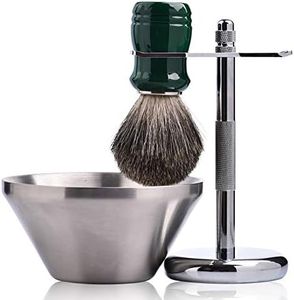 Je&Co Shaving Set,Pure badger Hair Shaving Brush with Steel Stand and Steel Bowl
