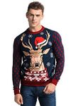 YOU LOOK UGLY TODAY Men's Ugly Christmas Jumper Funny Reindeer Xmas Sweater Top - Light up Xmas Red-18027 XL