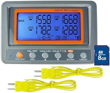 K Type Thermometer Data Logger 4 Channels Thermocouple Thermometer Digital Temperature Logger with 2 Thermocouples and SD Card, Programmable High/Low Limit Alarm Temperature Recorder