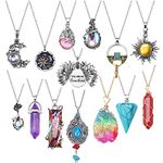 SUNNYOUTH 14 Pcs Vintage Crystal Pendant Necklaces for Women Girls Bohemian Retro Necklace Sun and Moon Pendants