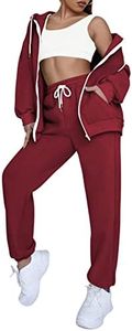 TOLENY Women's 2 Piece Sweatsuit Outfits Zipper Up Hooded Sweatshirt Jogger Pants Sets Tracksuit with Pockets, Red, X-Large