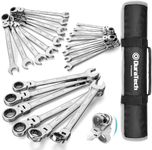 DURATECH Flex Head Ratcheting Wrench Set, Combination Wrench Set, 22-piece, Metric & SAE, 1/4" to 3/4" & 6-18mm, CR-V Steel, Mirror Polished, with Pouch