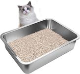 ZuHucpts Stainless Steel Cat Litter Box, Extra Large Metal Litter Pan for Cats/Rabbits (Silver, Medium(20" Lx14 Wx6 H))