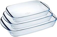 Ôcuisine® Rectangular Glass Baking & Roasting Dishes | Extreme Resistance | Oven Safe - Freezer Safe - Microwave Safe (Rectangular Roaster Set of 3 (2, 2.6, 3.6LT))